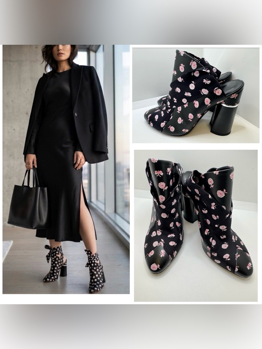 3.1 Phillip Lim Drum Scarf Tie Glove Floral Print Black Pink Bootie Sz 37 (7)